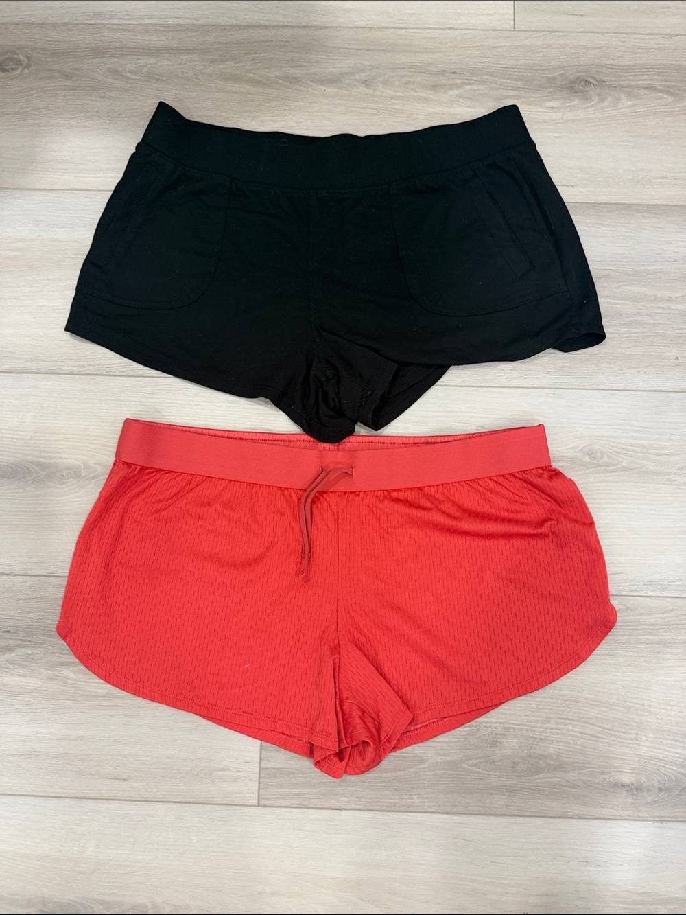 2 pair bundle Women's Athletic Pull-On Shorts — Black & Red